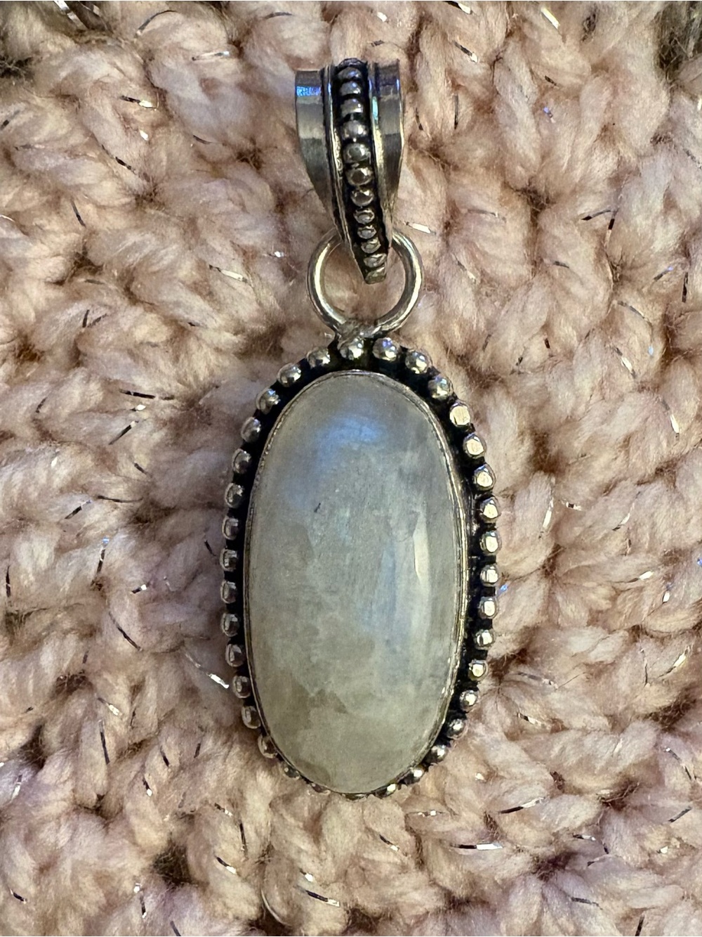 Vintage Sterling Silver Moonstone Oval Pendant - White Moonstone